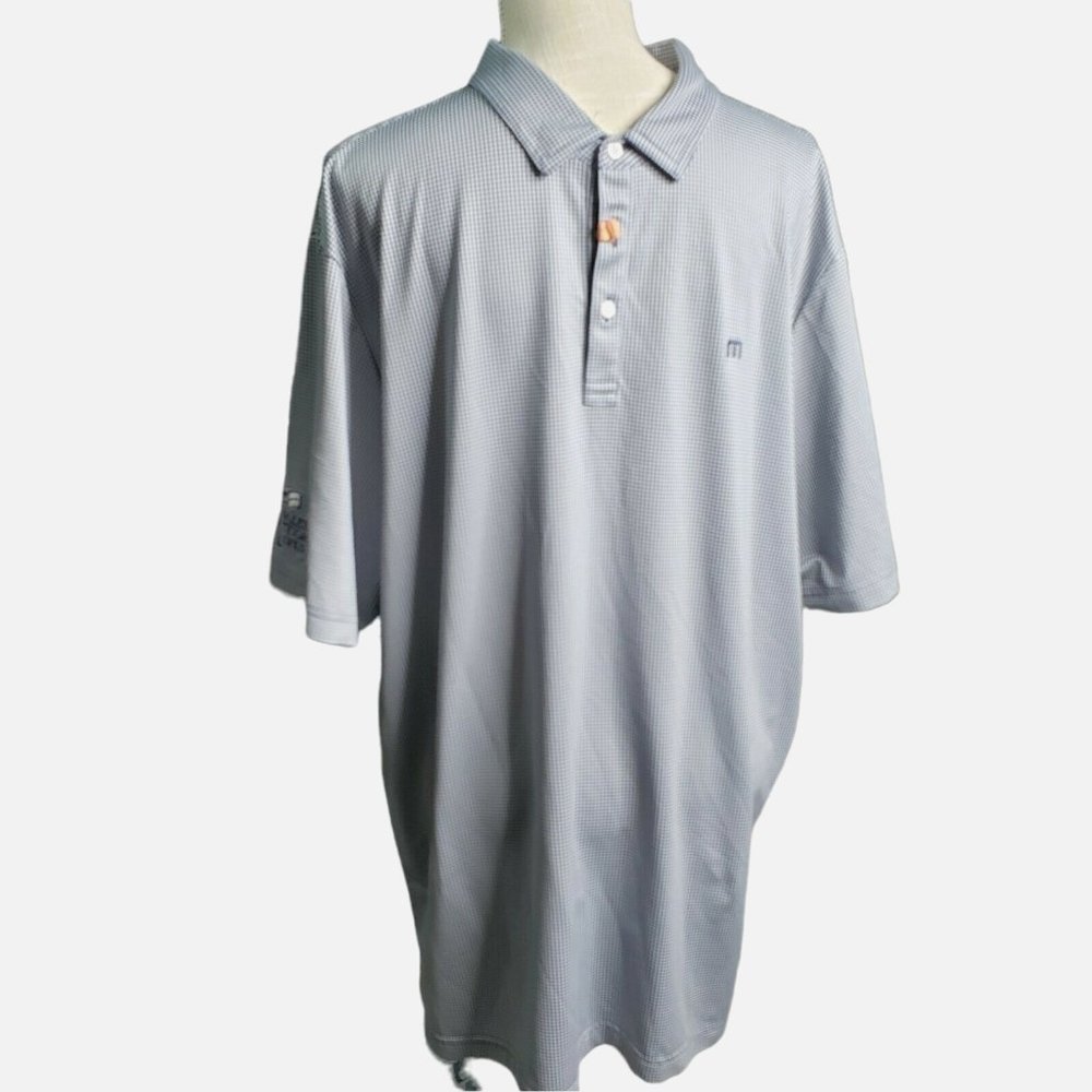 Travis Mathew Golf Polo Shirt Men's XXL Blue Gingham Performance Short Sleeve